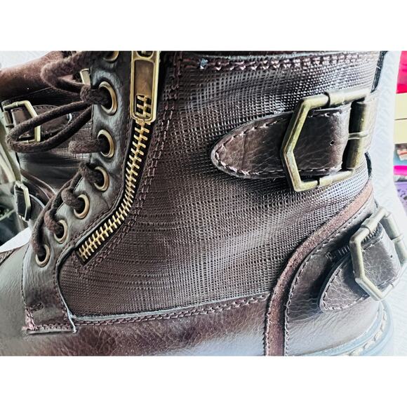 Bruno Marc Philly-10 Brown Combat Lace-Up Boots Size 6.5 EUC Side Zip Buckle - Picture 2 of 12